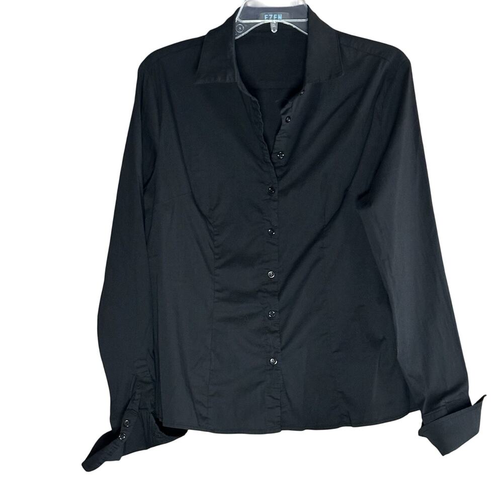 EZEN Women's XL Black Button Down Long Sleeve Shirt